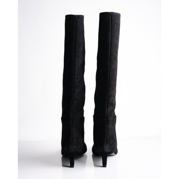 Massimo Dutti Womens Suede Knee hi Heeled Boots Black US 6.5 EU 37 New 1026/450 - Picture 6 of 8
